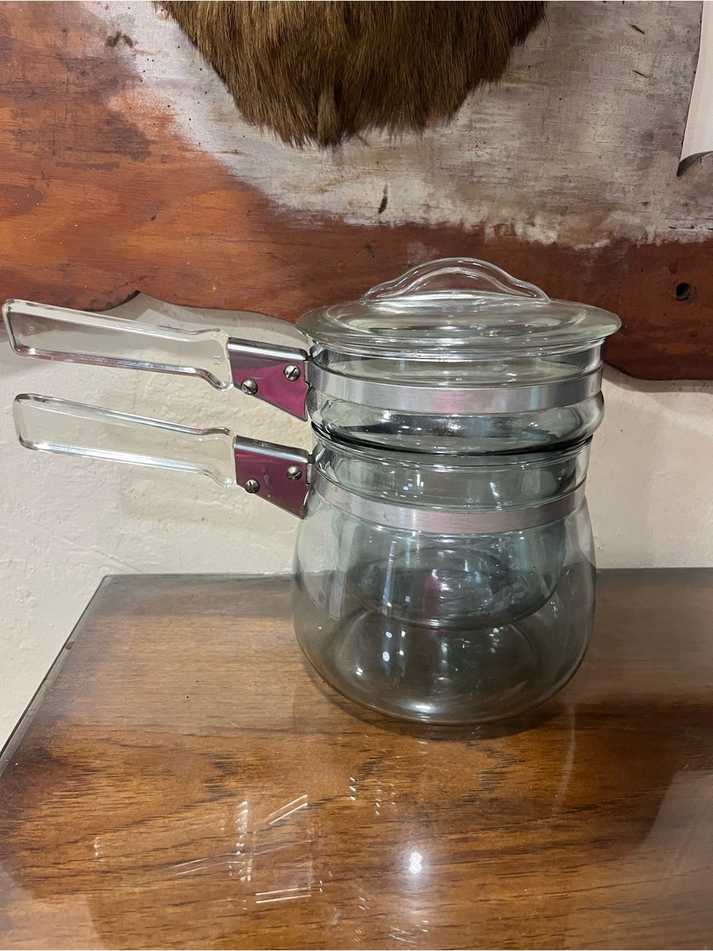 vintage 1960's Pyrex Glass Double Boiler.